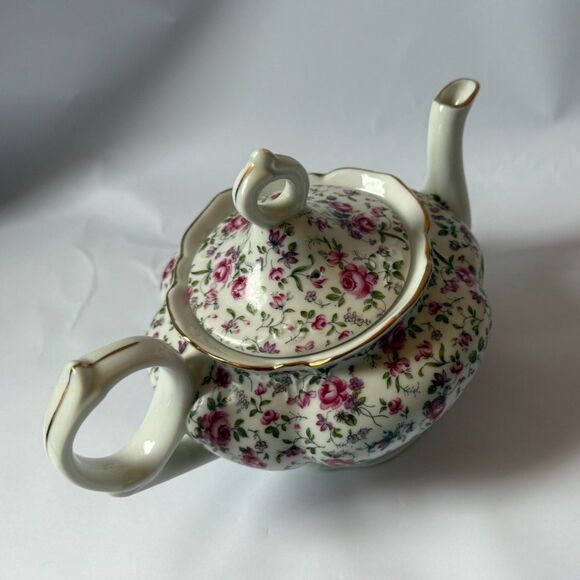The Singing Teapot – 1950s Lefton Rose Chintz Porcelain, Working Music Box - Picture 2 of 5
